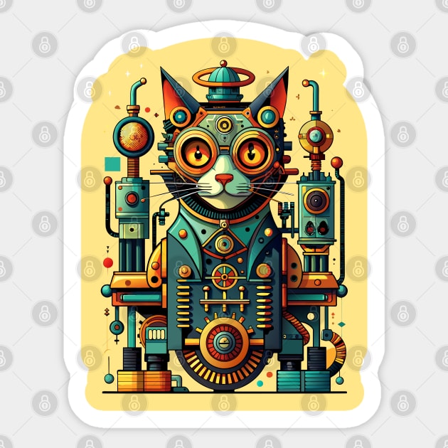Mechanical Cat Sticker by CatCoconut-Art